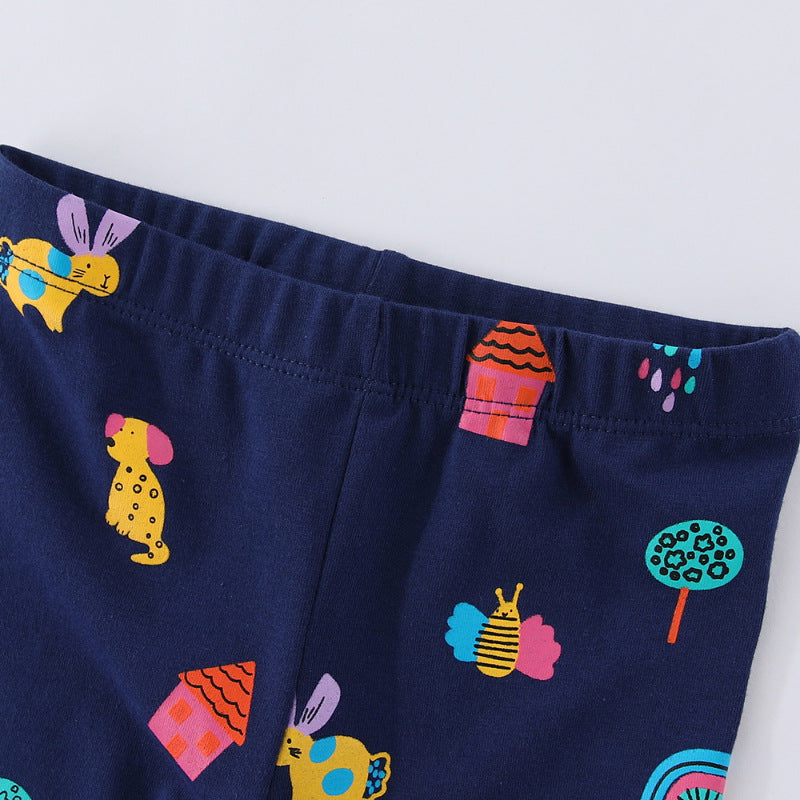 Mädchen Leggings mit buntem Tier- und Hausmuster R&B