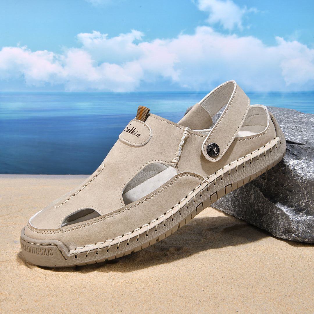 Herren luftige Leder-Sandalen mit verstellbarem Riemen R&B