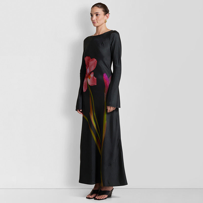 Damen Maxi-Kleid mit floralem Druck und langen Ärmeln R&B