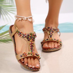 Damen verzierte T-Strap Sandalen R&B