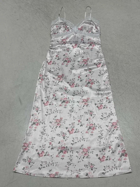 Damen Nachthemd mit floralem Design und zarten Spaghetti-Trägern R&B