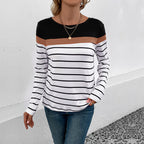 Damen Langarmshirt mit modischem Streifenmuster und kontrastierendem Oberteil R&B