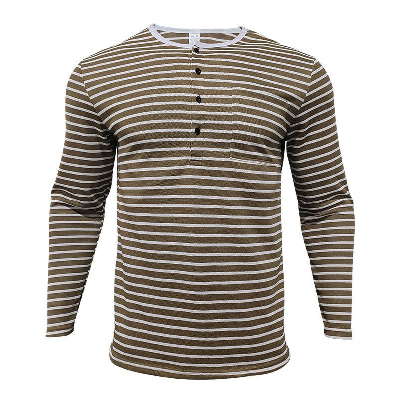 Herren Langarmshirt mit gestreiftem Design und Knopfleiste R&B