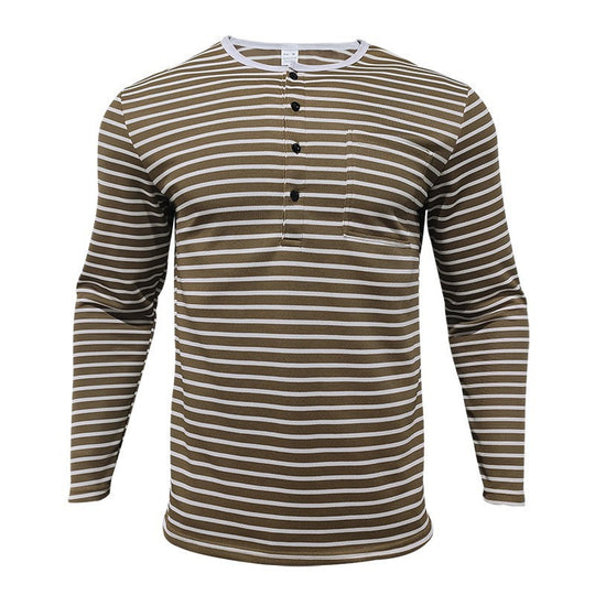 Herren Langarmshirt mit gestreiftem Design und Knopfleiste R&B