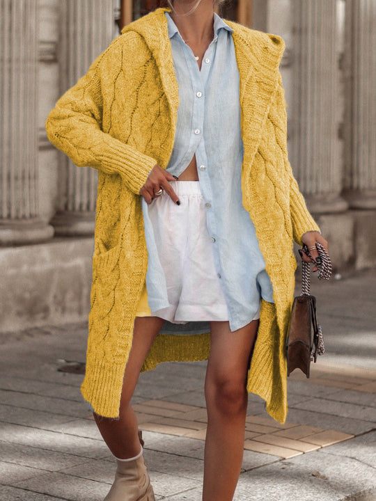 Damen Grobe Strickjacke mit Kapuze und Zopfdesign R&B