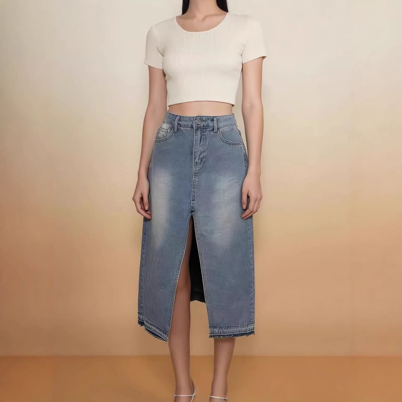 Damen Jeansrock mit Schlitz und modernem Schnitt