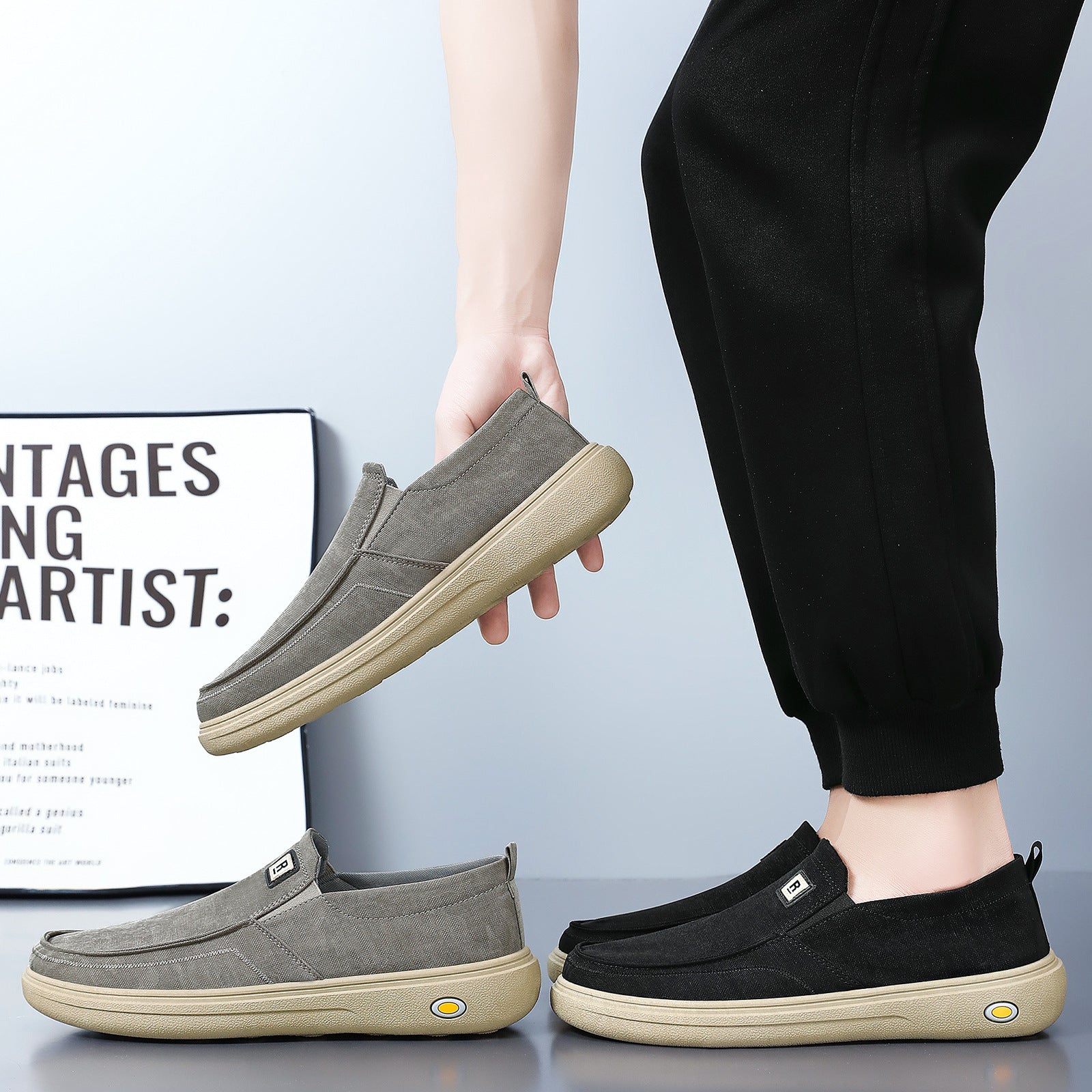 Herren nan lässiger Canvas-Slip-On Freizeitschuh mit Memory-Fußbett und stoßdämpfender Gummisohle R&B