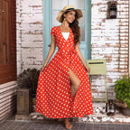 Damen Maxikleid mit schmeichelndem Wickeldesign und modernen Punkten R&B