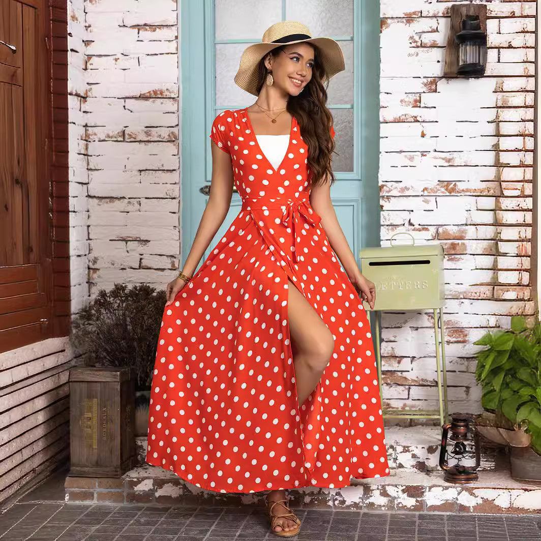 Damen Maxikleid mit schmeichelndem Wickeldesign und modernen Punkten R&B