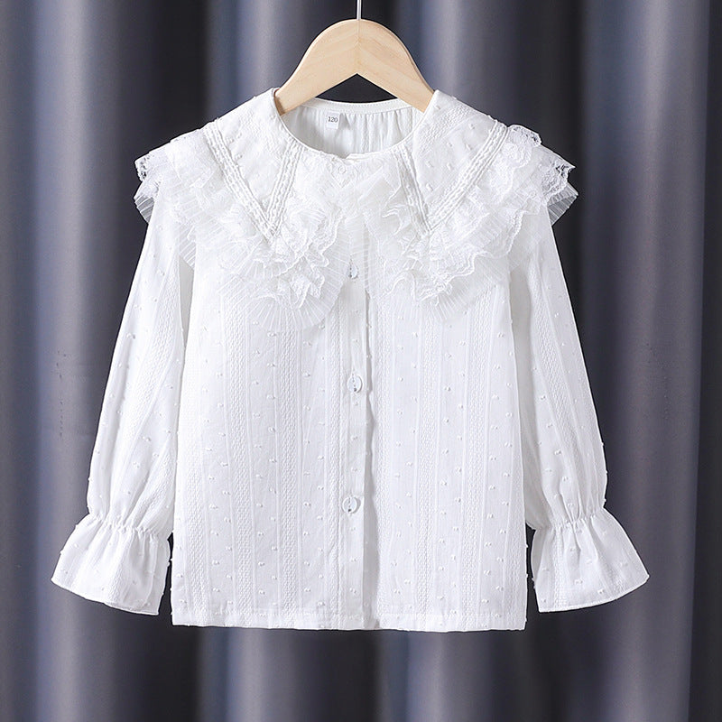 Mädchen Bluse mit voluminösem Rüschenkragen und feinen Stickereien R&B