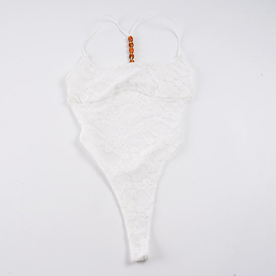 Damen Eleganter Body mit Spitzenmuster R&B