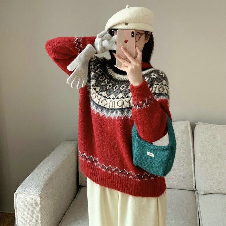 Damen Grobstrickpullover mit zeitgenössischen Norweger-Mustern R&B