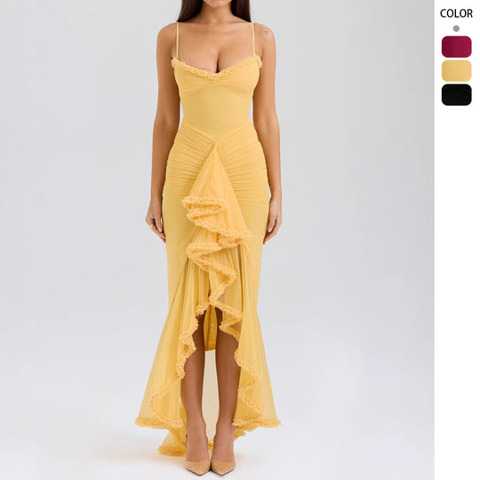 Damen Bodycon Abendkleid mit Rüschen und seitlichem Schlitz R&B