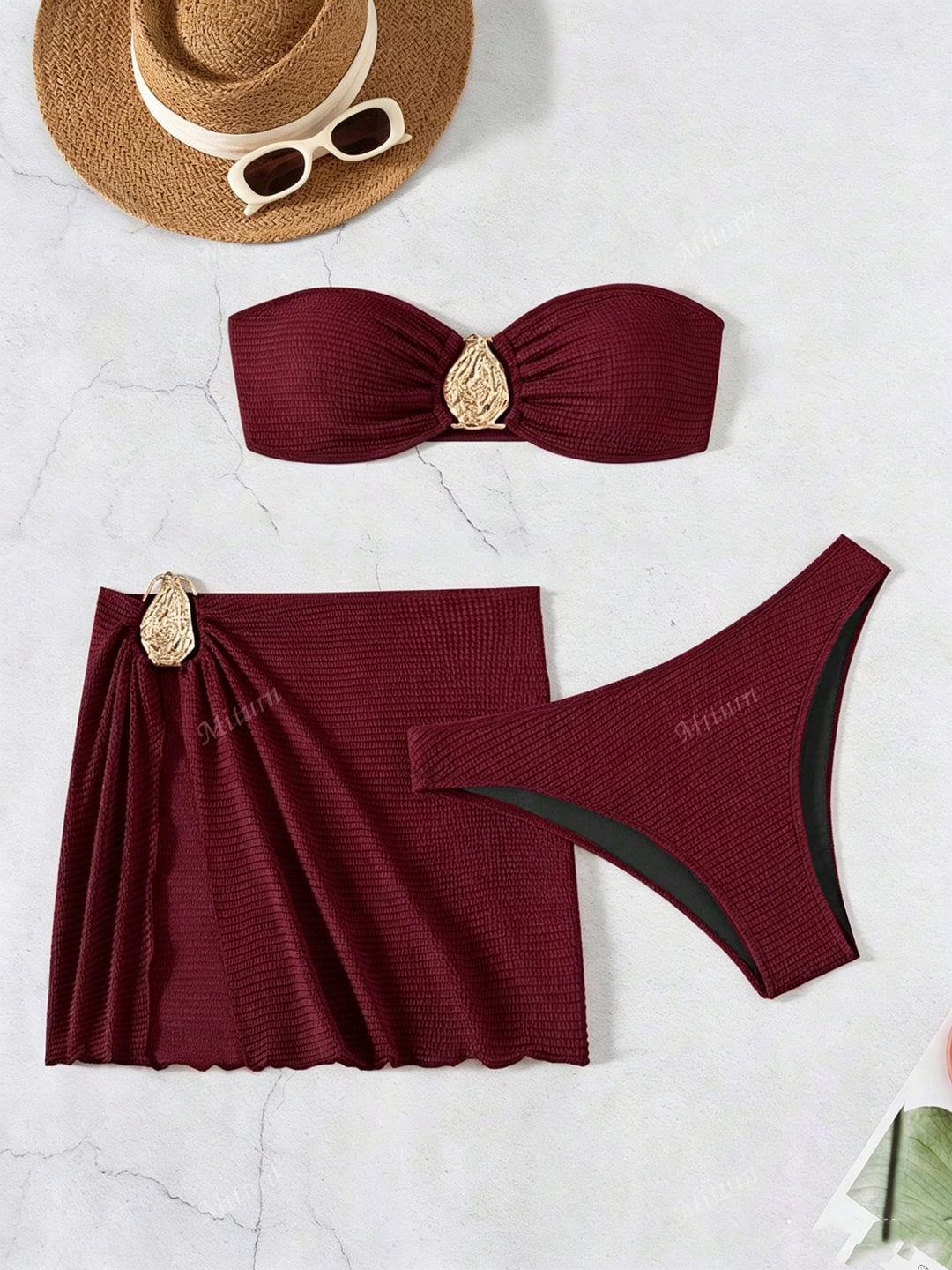 Damen Bandeau-Bikini-Set mit dekorativem Wickelrock R&B
