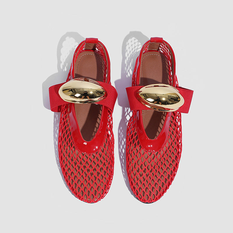 Damen edle Netz-Sandalen mit luxuriösem Goldakzent R&B