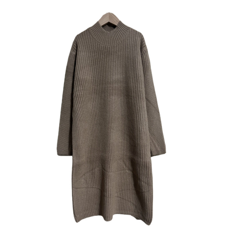 Damen Strickkleid im eleganten Rippdesign mit hohem Kragen R&B