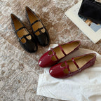 Damen Elegante Mary Jane Ballerinas mit doppelter Schnalle und schimmerndem Finish R&B
