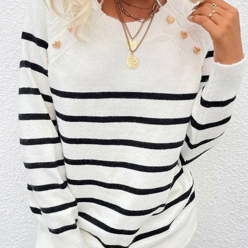 Damen modischer Streifenpullover mit Herzdetails R&B