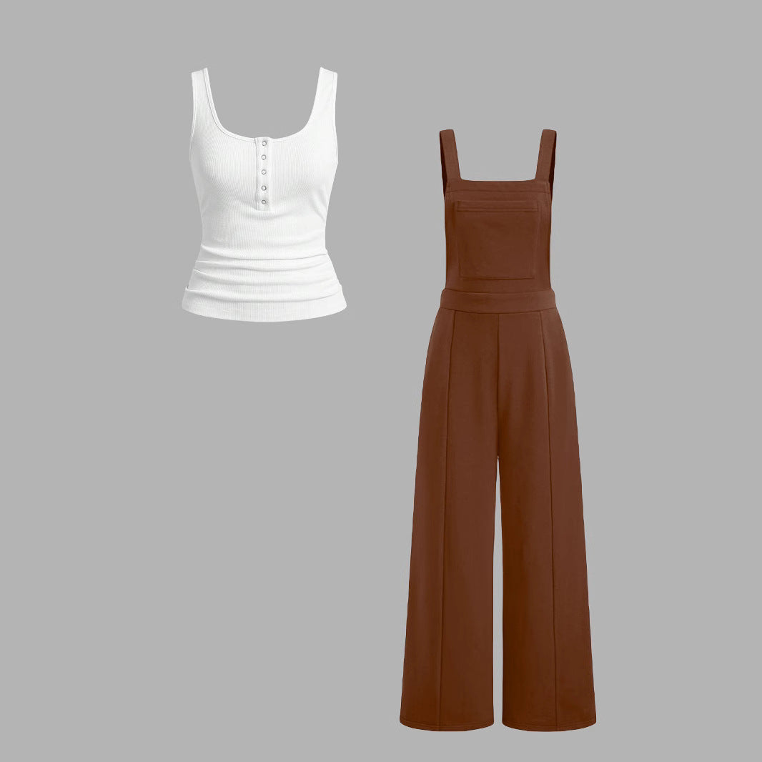 Damen lässiger Tank-Top und weit geschnittenen Latzhose Set R&B