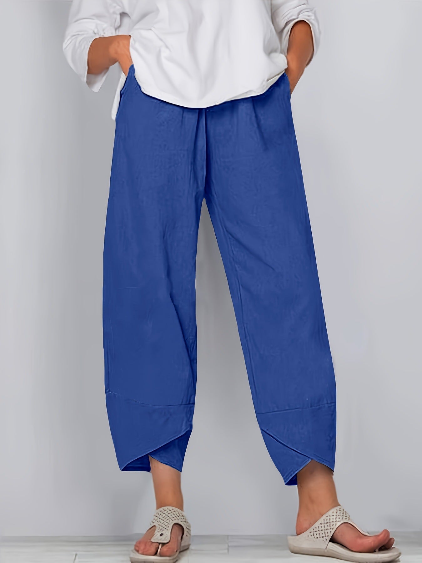 Damen weite Sommerhose mit eleganten Schnittdetails und elastischem Bund R&B