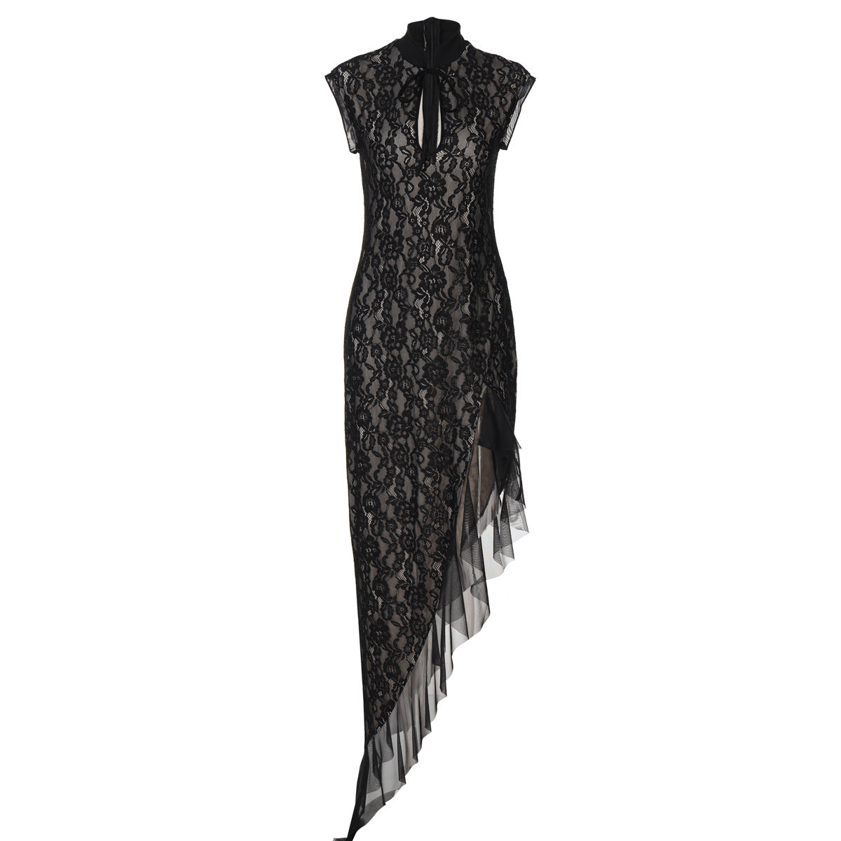 Damen Spitzenmaxikleid mit asymmetrischem Saum R&B