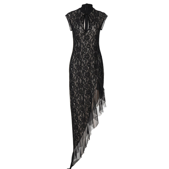 Damen Spitzenmaxikleid mit asymmetrischem Saum R&B