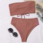 Damen Bandeau-Bikini Set mit hochgeschnittenem Slip R&B