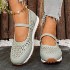 Damen Ballerina-Schuhe mit atmungsaktivem Lochmuster und verstellbarem Riemen R&B