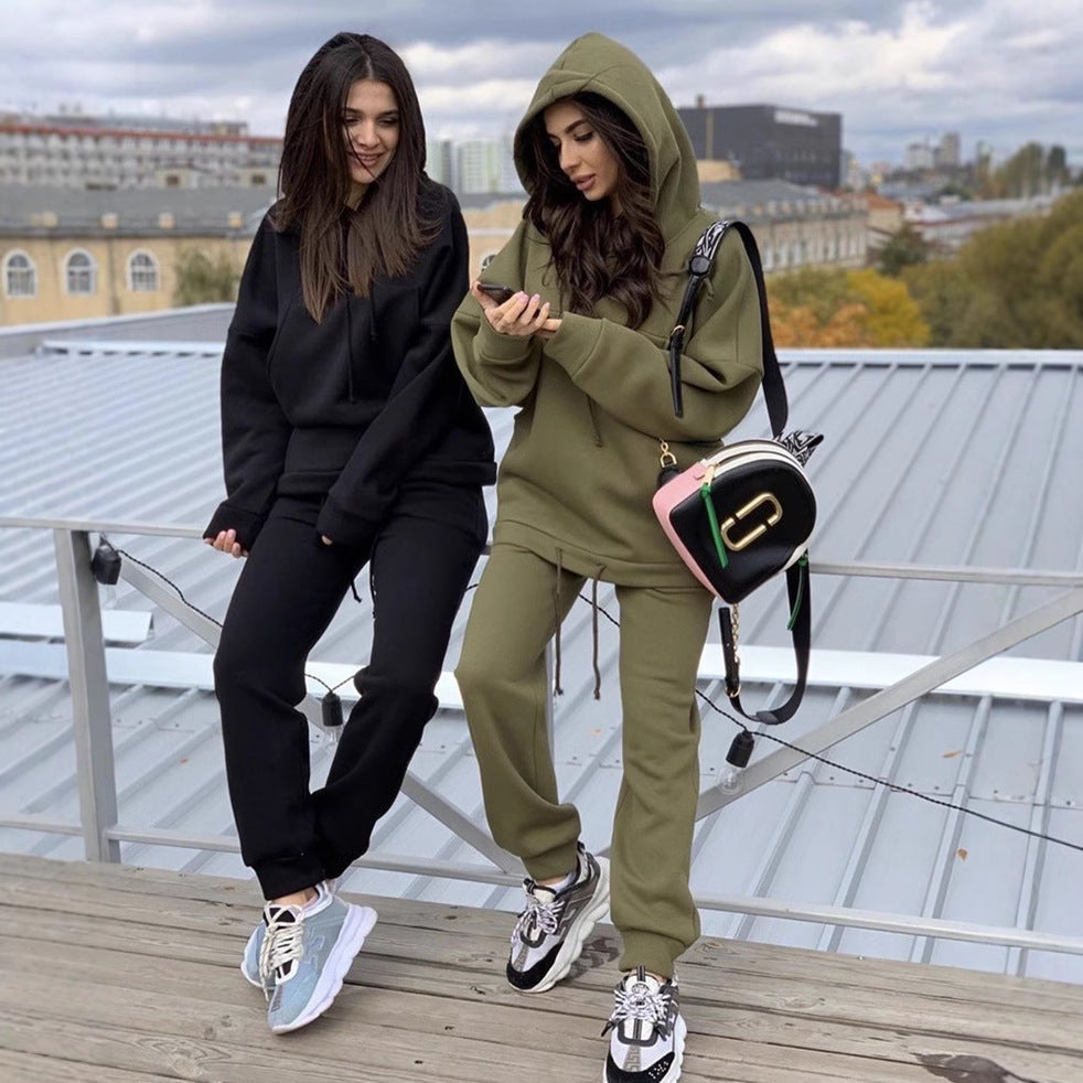 Damen Lässiger Kapuzenanzug mit bequemen Taschen und regulierbarem Bund R&B