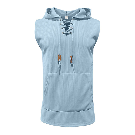 Herren Ärmelloses Sport-Tanktop mit Kapuze und Schnürung R&B