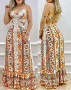 Damen Zweiteiliges Boho-Outfit mit floralen Mustern und Rüschen R&B