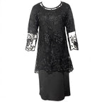 Damen Elegantes Blusen-Kleid mit floralen Spitze-Ärmeln und schwingendem Saum R&B