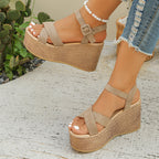 Damen elegante Plateau-Sandalen mit verstellbarem Riemen und komfortablem Fußbett R&B