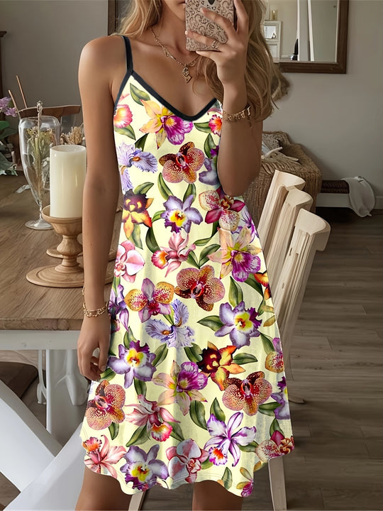 Damen Spaghettiträger Kleid mit elegantem floralem Design R&B