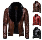 Herren Bikerjacke mit Kunstfellkragen und gesteppten Details