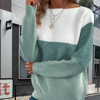 Damen Trendiger Grobstrickpullover mit modernen Farbblockdetails R&B