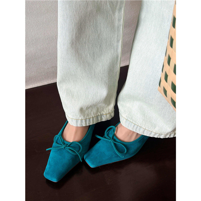 Damen elegante Ballerinas mit feinem Riemen und zarter Schleife R&B