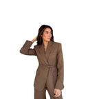 Damen taillierter Blazer mit Gürtel und eleganter Struktur R&B
