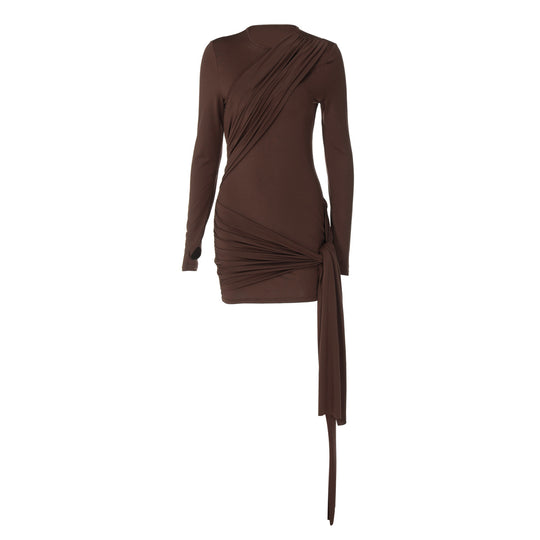 Damen Wickelkleid mit raffinierter Drapierung und langen Ärmeln R&B