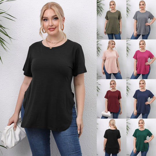 Damen lässiges T-Shirt mit seitlichen Eingrifftaschen R&B