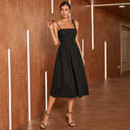Damen Midi-Kleid mit elastischem Taillenbund und verstellbaren Spaghettiträgern R&B