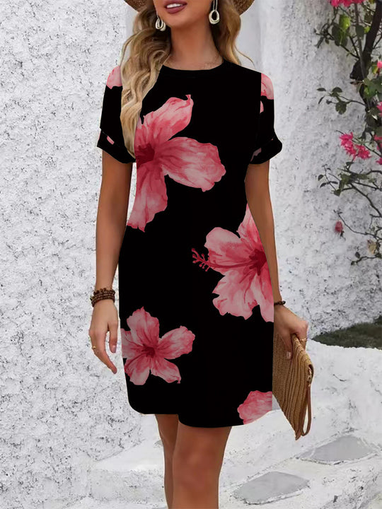 Damen lässiges Kurzarmkleid mit modernem Hahnentrittmuster und bequemer Passform R&B
