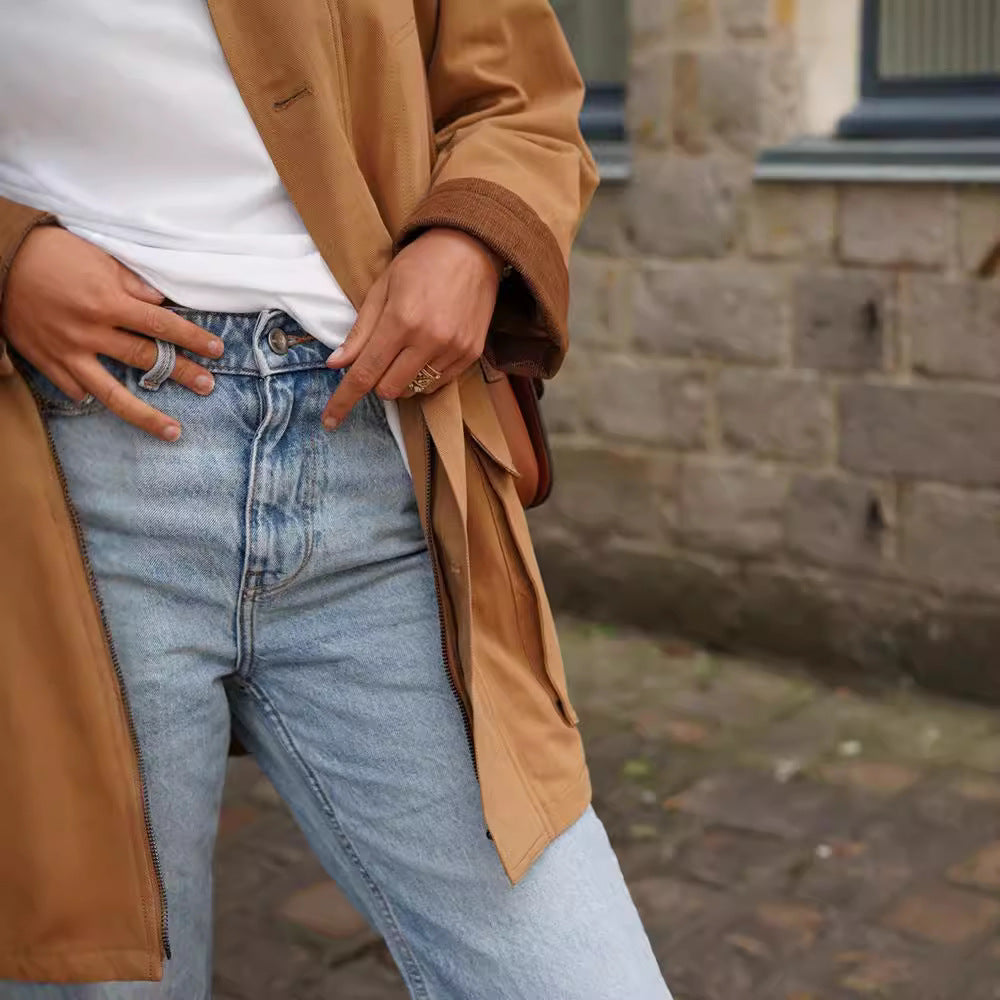Damen lässige Baumwolljacke mit weichem Kragen und praktischen Taschen R&B