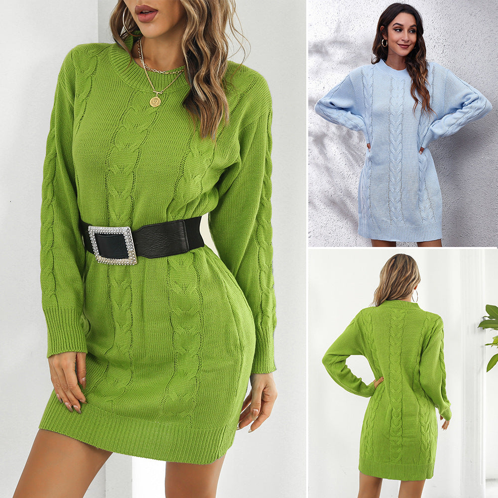 Damen Strickkleid mit modernen Zopfmuster und lässigem Schnitt R&B