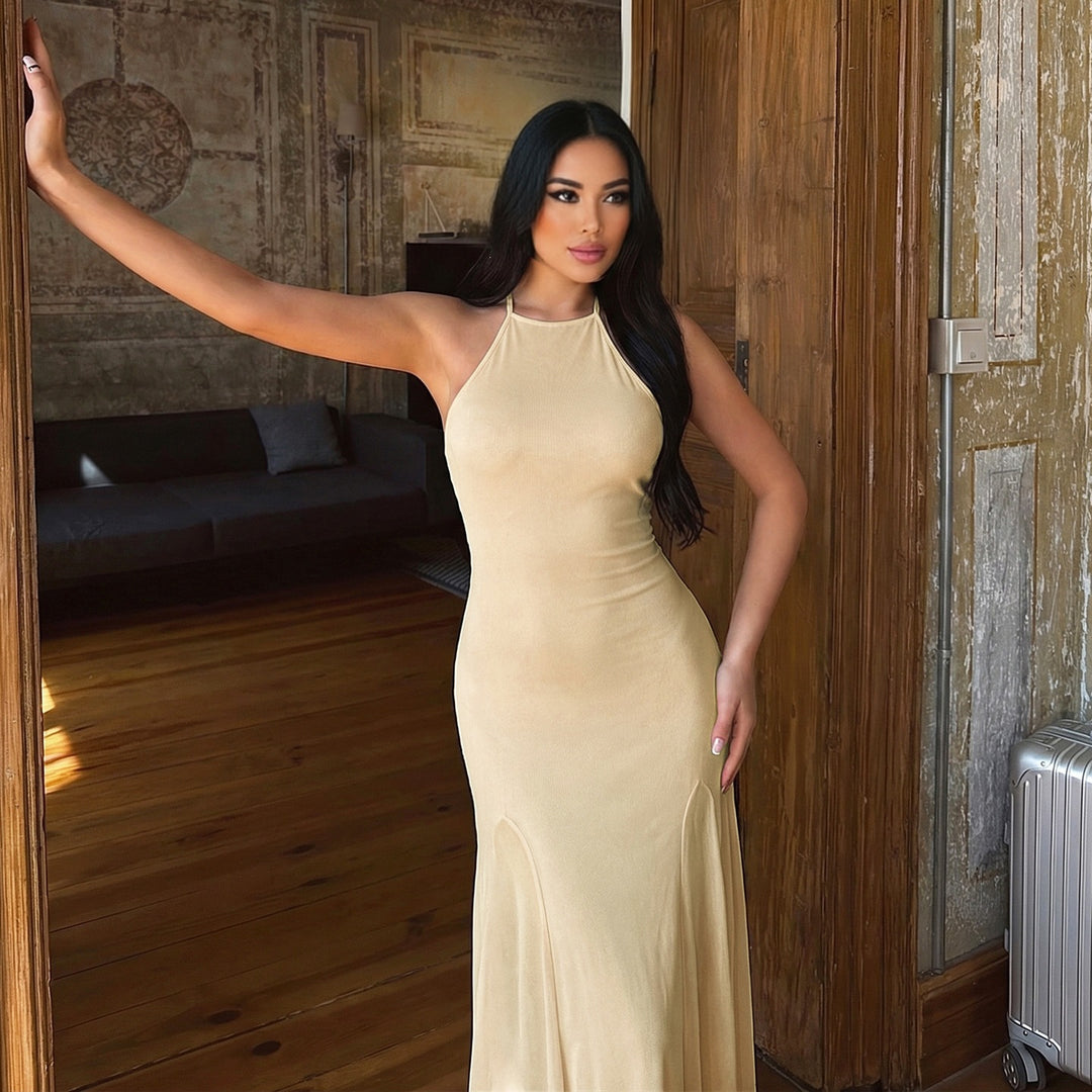 Damen Maxikleid mit elegantem Halterneck und fließendem Schnitt R&B