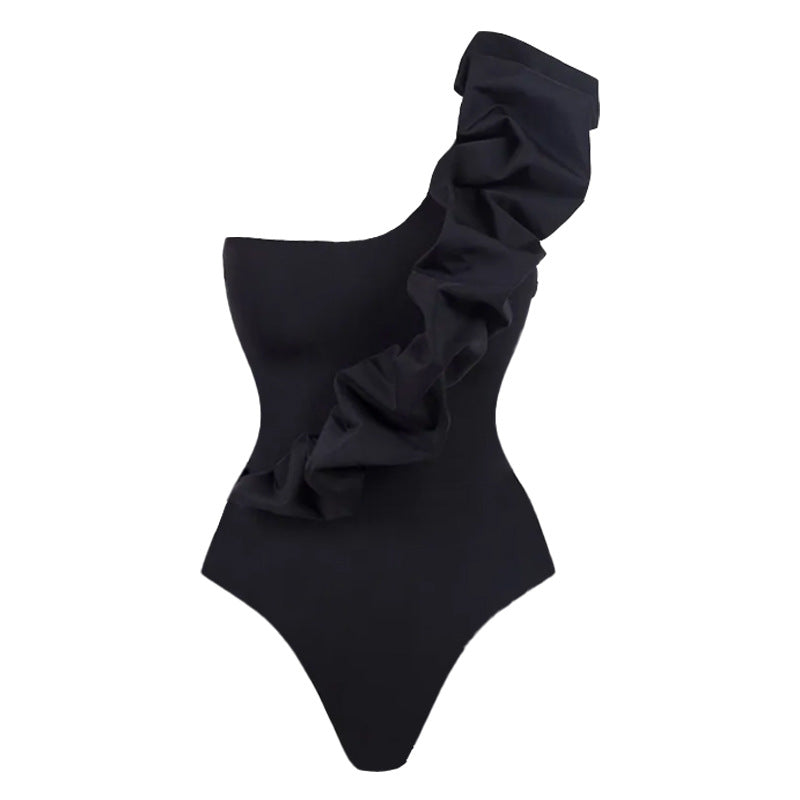 Damen Einseitiger Badeanzug mit voluminösem Rüschenelement R&B