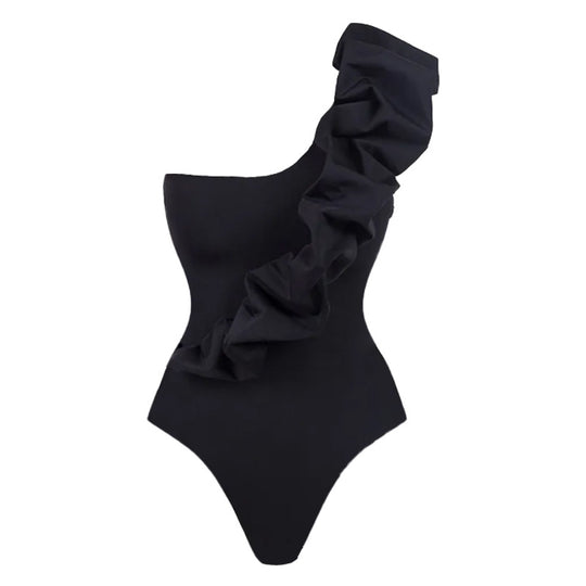 Damen Einseitiger Badeanzug mit voluminösem Rüschenelement R&B