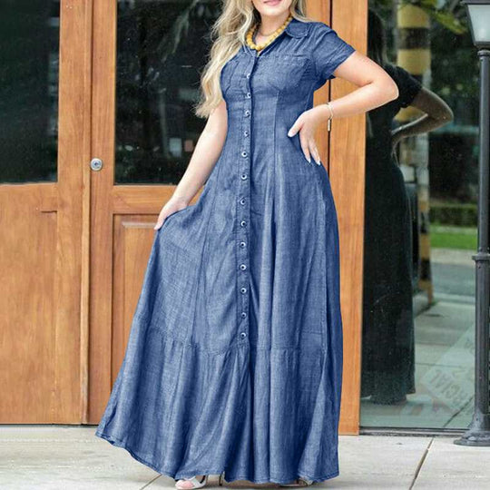Damen Maxikleid mit Knopfleiste und schwingendem Saum R&B