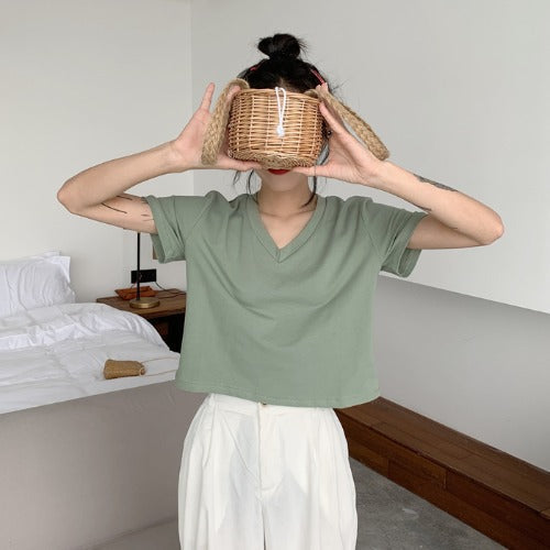 Damen Kurzarm T-Shirt mit V-Ausschnitt und lässigem Schnitt