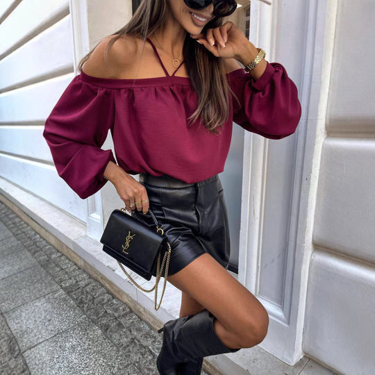 Damen Off-Shoulder Bluse mit elastischen Ärmelbündchen R&B